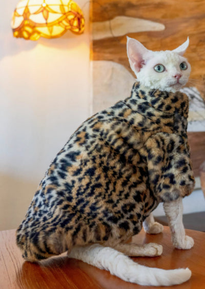 Ropa Térmica para Gatos sin Pelo - Abrigo Corto de Felpa Leopardo - Image 8