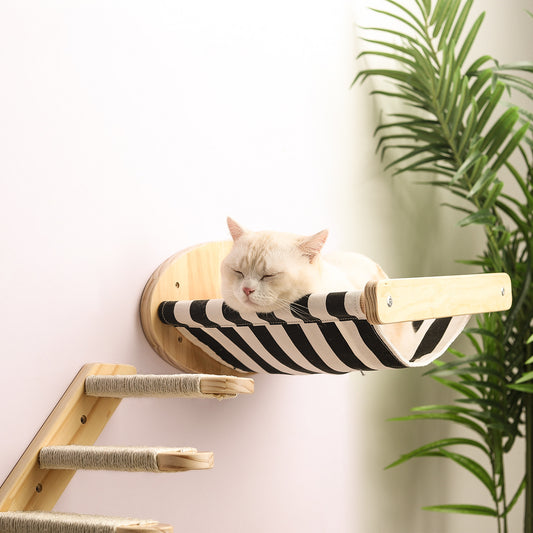 Centro de Juegos Felino Multinivelado de Madera de Pino con Hamaca y Cápsula