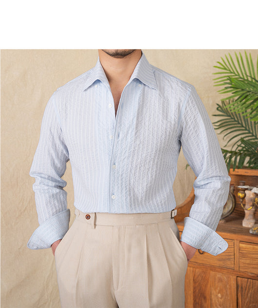 Camisa Casual de Algodón Seersucker Manga Larga Cuello Clásico - Image 15