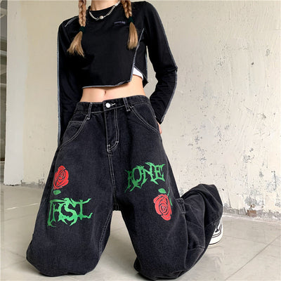 Jeans Rectos Vintage Rose Letters con Lavado Street Wash - Image 9