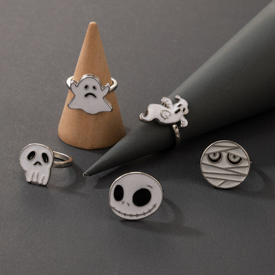 Juego de 5 Anillos de Calavera para Halloween — Blanco - Image 4