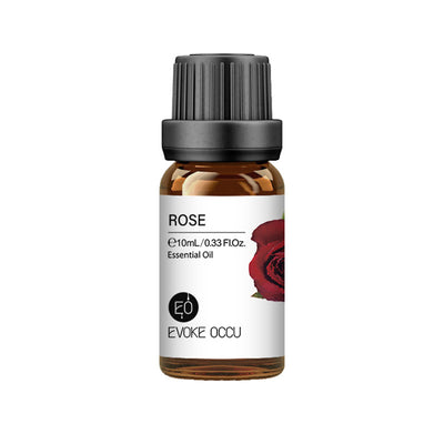 Rose essential oil in a brown glass bottle with a black cap, labeled 'ROSE Essential Oil e30mL / 1.01Fl.Oz'. - Image 4