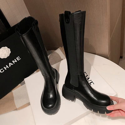 Botas Plataforma Chimenea Elásticas de Cuero Vacuno - Image 10