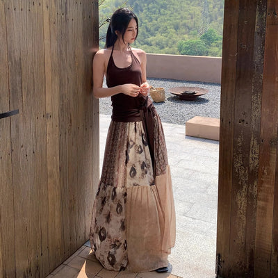 Falda Chifón Estampada Vintage