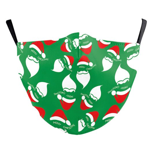 Black double-layer dust mask with a vibrant, multi-colored snowflake digital print and ear hooks. - Image 16