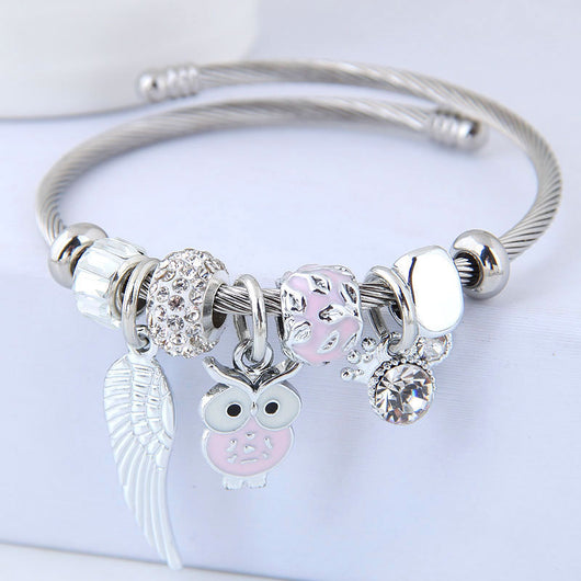 Pulsera de Acero Inoxidable con Dije Ángel de Alas de Cuentas - Image 9