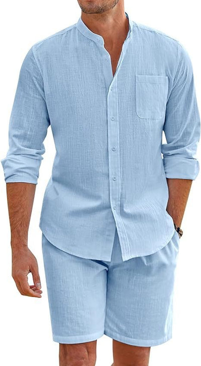 Conjunto de Camisa y Shorts en Algodón Lino para Hombre - Image 6
