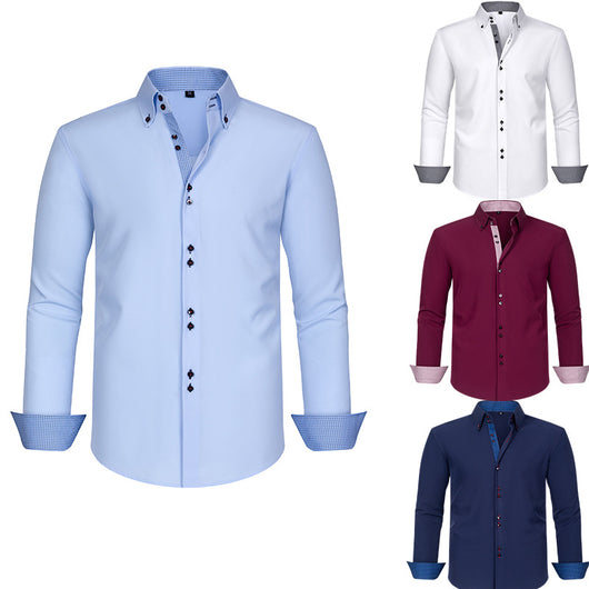 Camisa Hombre Estiramiento Cuádruple con Lunares y Bloques de Color - Image 19