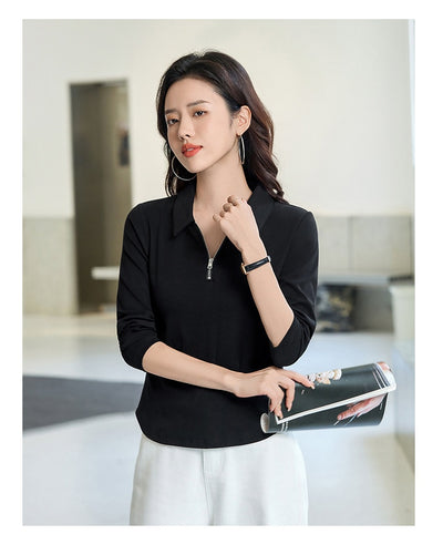 Polera Minimalista Slim Fit con Cierre de Medio Largo para Mujer - Image 20