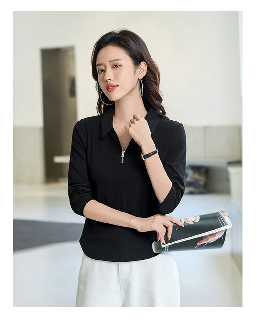 Polera Minimalista Slim Fit con Cierre de Medio Largo para Mujer - Image 20