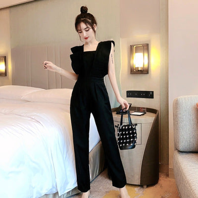 Jumpsuit Elegante de Cintura Alta con Volantes y Piernas Anchas