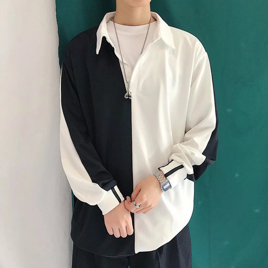 Camisa Manga Larga Colorblock Negro y Blanco para Hombre - Image 5