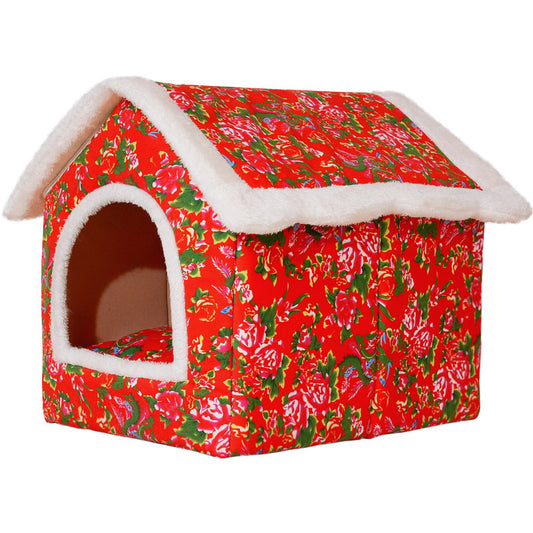 Casa Cálida para Gatos Estilo Chino - Refugio Cerrado para Todas las Estaciones