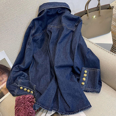 Camisa Denim Retro Estilo Hong Kong para Mujer - Otoño e Invierno - Image 9