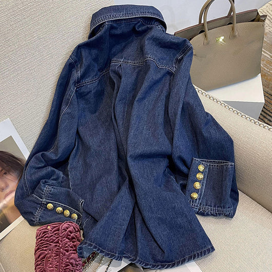 Camisa Denim Retro Estilo Hong Kong para Mujer - Otoño e Invierno - Image 9