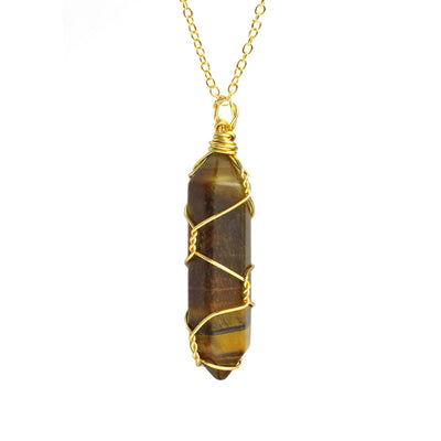 Collar Colgante de Cristal Hexagonal Envuelto a Mano con Piedra Natural - Image 42
