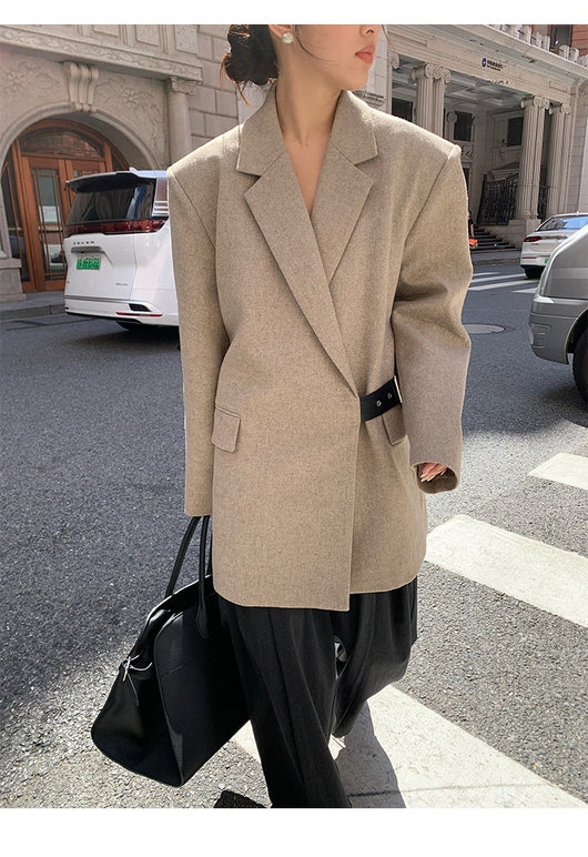 Blazer de Lana Estilo Americano con Hombreras Acolchadas para Mujer - Image 13