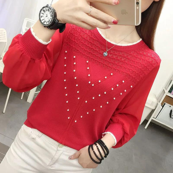 Blusa Térmica de Seda de Hielo Tejida Manga Larga Cuello Redondo
