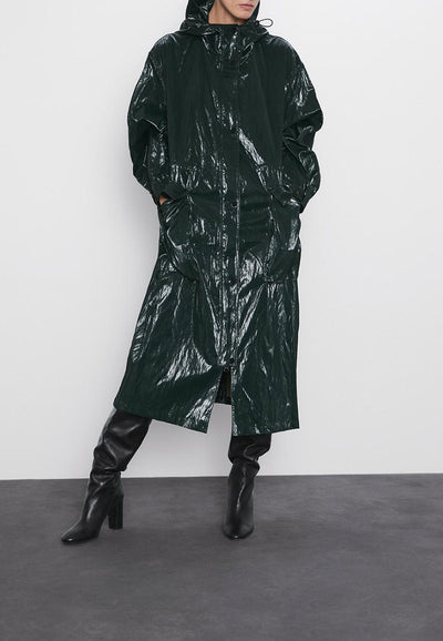 Abrigo Trench Plisado Brillante para Mujer - Elegancia Casual - Image 8