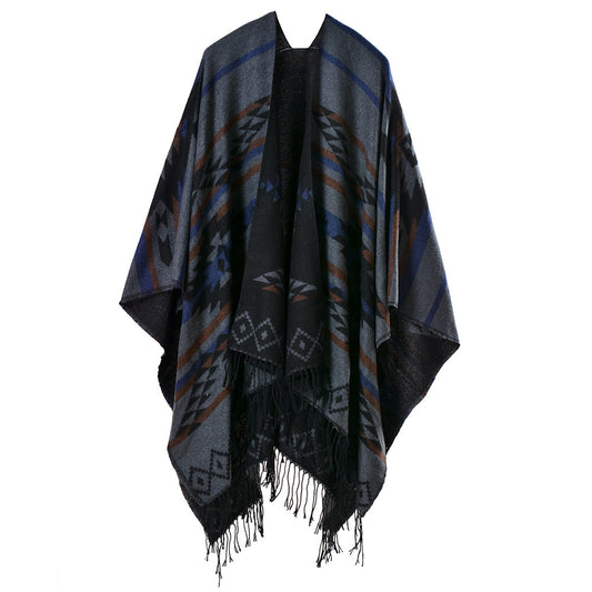 Rebozo Étnico Vintage Grueso con Flecos para Viajes