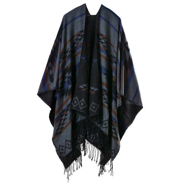 Rebozo Étnico Vintage Grueso con Flecos para Viajes
