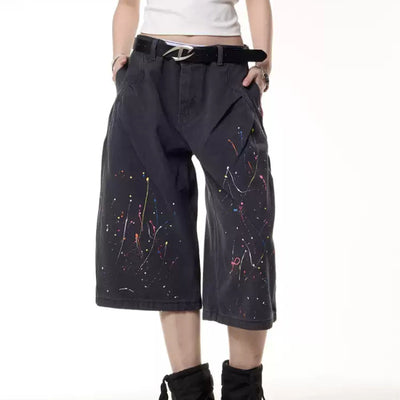 Shorts Denim Infantil Estilo Graffiti Paint-Splashing Verano Niño y Niña - Image 10
