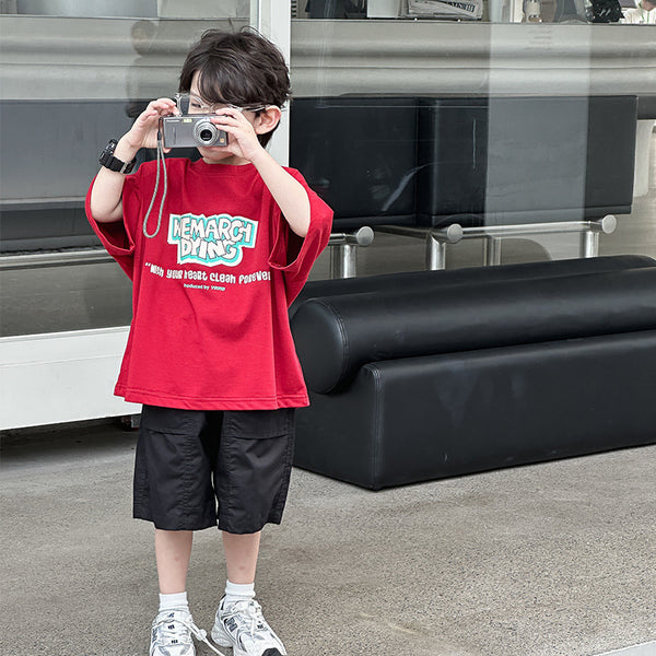 Blusa Infantil Roja Manga Corta Holgada para Verano