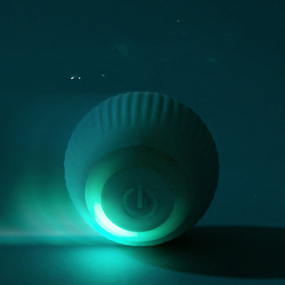 Pink USB rechargeable electric rolling ball cat toy with a textured surface and a power button, shown with its charging cable. - Image 7