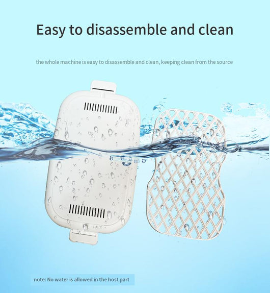 White and grey aromatherapy drying UV sterilization box, disassembled to show collapsible basin, vented lid, and drying rack. - Image 15