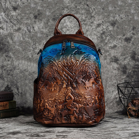 Mochila de Cuero Curtido al Vegetal con Grabado Vintage en Piel de Res - Image 2