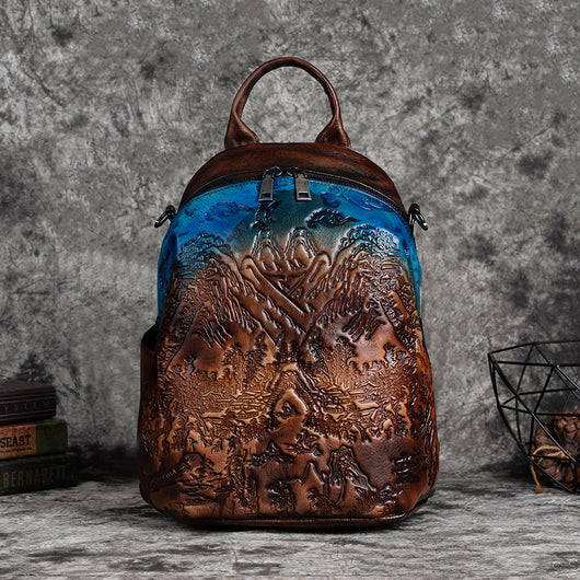 Mochila de Cuero Curtido al Vegetal con Grabado Vintage en Piel de Res - Image 2