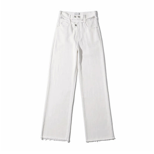 Pantalón Denim Recto con Borde Crudo y Drapeado Hueco - Image 6