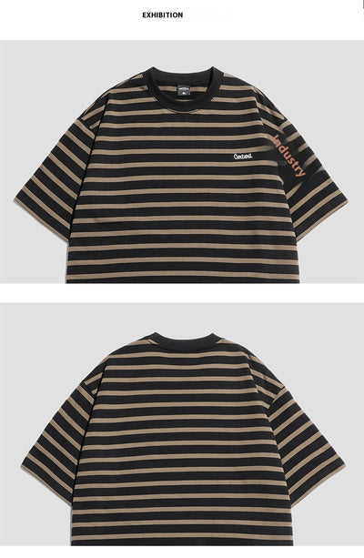 Camiseta Rayada Hombre Marca Americana - Corte Relajado Cuello Redondo - Image 13