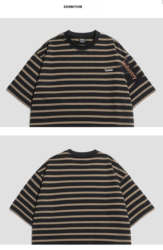 Camiseta Rayada Hombre Marca Americana - Corte Relajado Cuello Redondo - Image 13