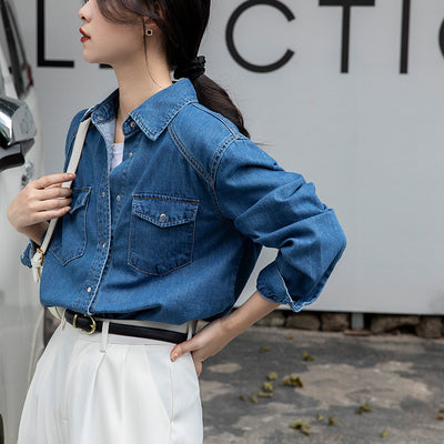 Camisa Denim Retro Azul - Prenda Versátil de Manga Larga - Image 3