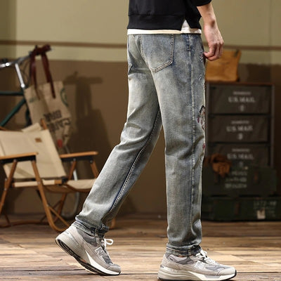 Jeans Rectos Stretch con Bordados para Hombre - Image 3