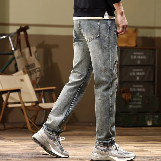 Jeans Rectos Stretch con Bordados para Hombre - Image 3