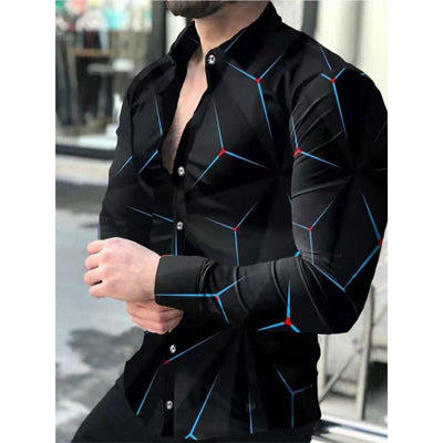 Camisa Manga Larga Estampado 3D Diseño Irregular Ajuste Slim Hombre Moda Urbana - Image 13