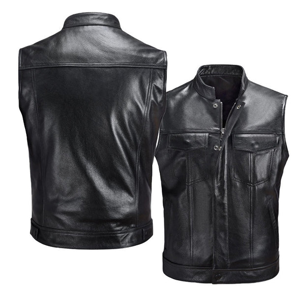 Chaleco de Cuero para Motociclista - Estilo Casual Tallas Grandes