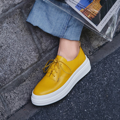 Zapatos Casuales Plataforma Mujer Amarillos Estilo Británico con Aumento de Altura - Image 9
