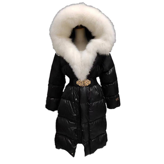 Chaqueta de Pato con Plumón y Cuello de Zorro Real - Abrigo Cálido Dorado Negro - Image 7