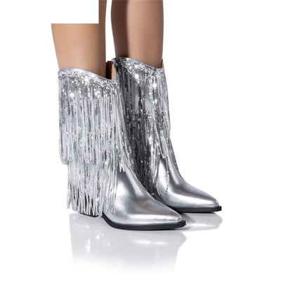 Botas de Tacón Grueso con Flecos para Mujer - Estilo Pasarela - Image 3