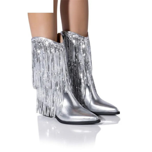 Botas de Tacón Grueso con Flecos para Mujer - Estilo Pasarela - Image 3
