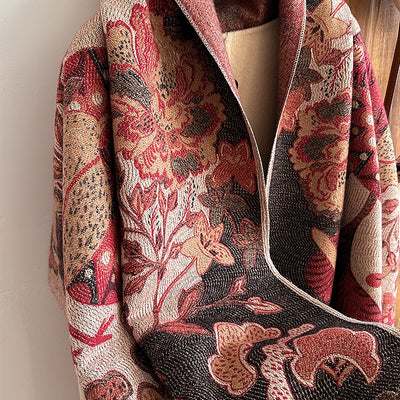 Bufanda Étnica Cálida de Diseño Floral y Aves para Mujer - Image 18