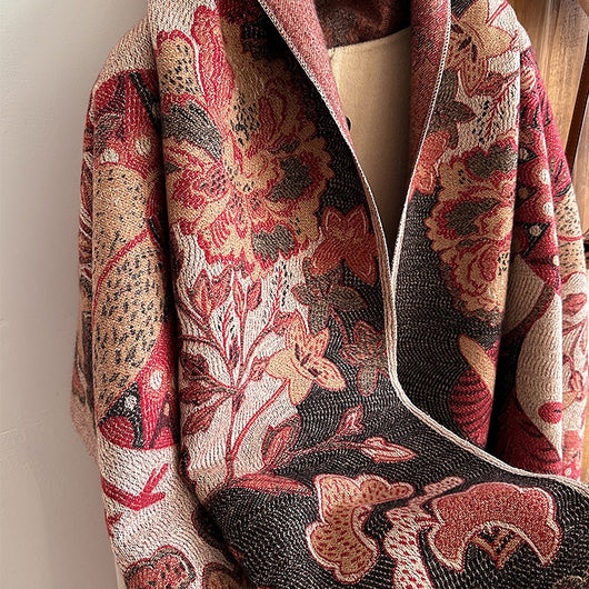 Bufanda Étnica Cálida de Diseño Floral y Aves para Mujer - Image 18