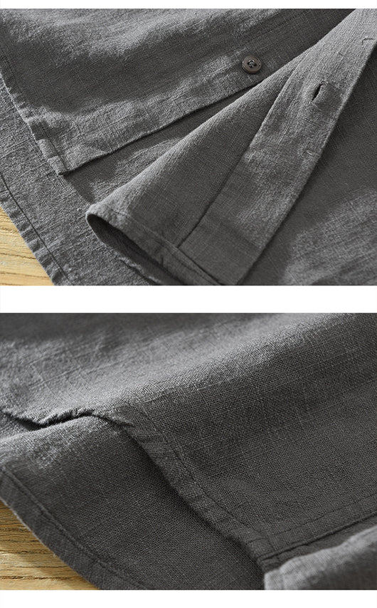 Camisa de Lino y Algodón Transpirable con Solapa de Manga Corta - Image 18