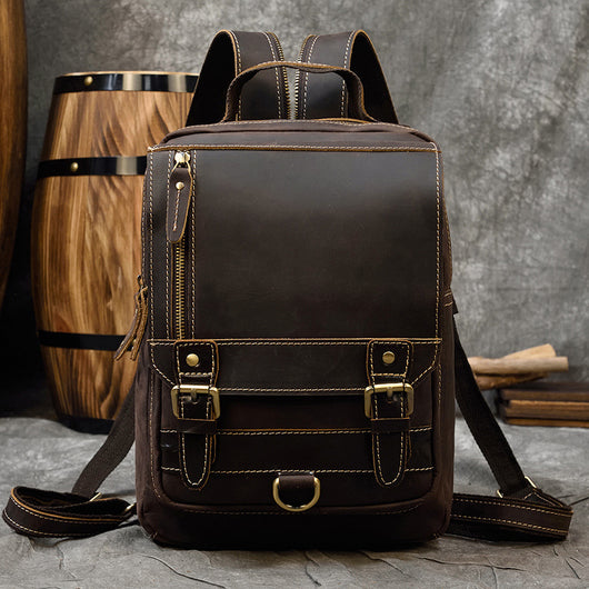 Mochila Multifuncional de Cuero Crazy Horse Retro para Hombre y Estudiantes