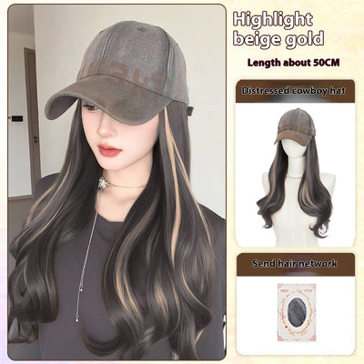 Gorra Vintage Americana Denim con Peluca Micro-Rizos Teñida - Image 9
