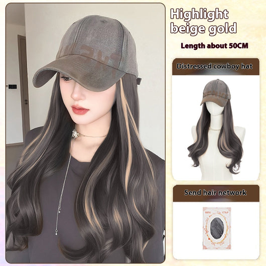 Gorra Vintage Americana Denim con Peluca Micro-Rizos Teñida - Image 9