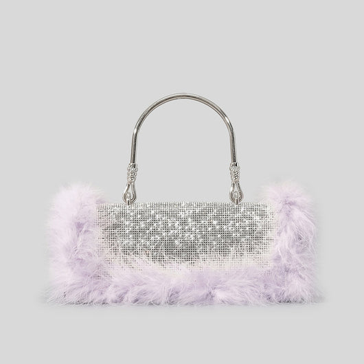 Bolso de Hombro Crossbody con Incrustaciones de Diamantes y Pelo de Avestruz - Image 6